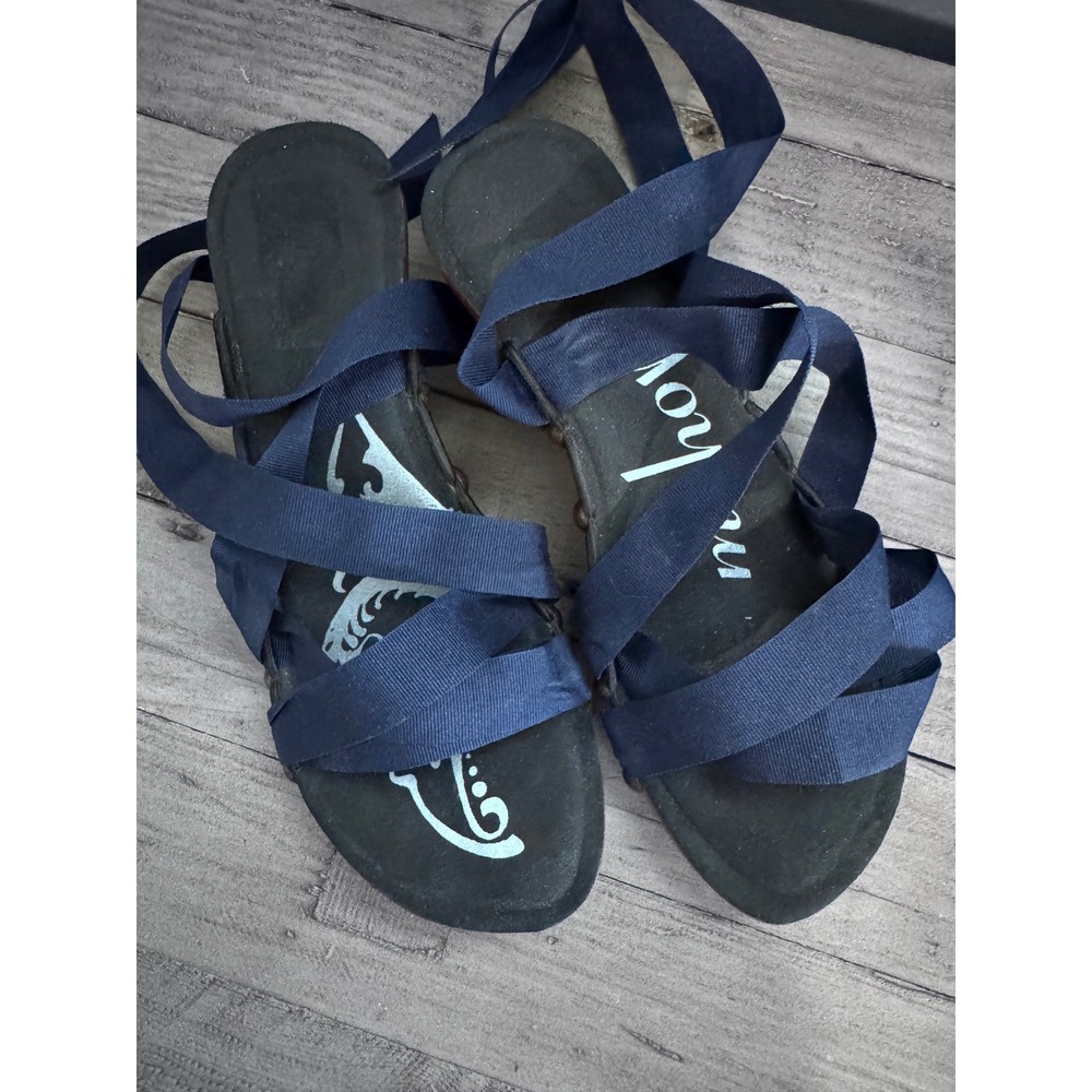 MOHOP Sandal Ribbon Wooden Wedge Sandals Handmade Wedge Lace Up Y2K Studded Shoe